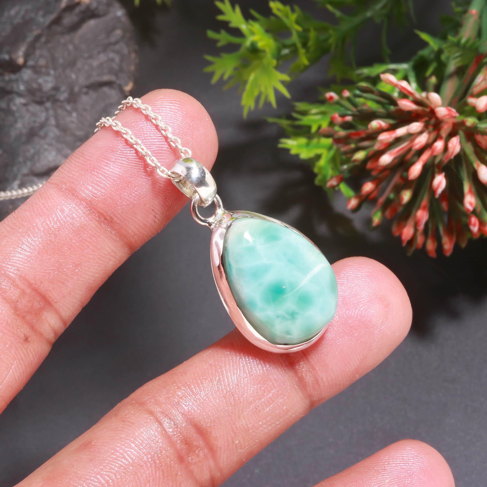 Larimar Pendant Natural Gemstone Sterling Silver Necklace Gift for her