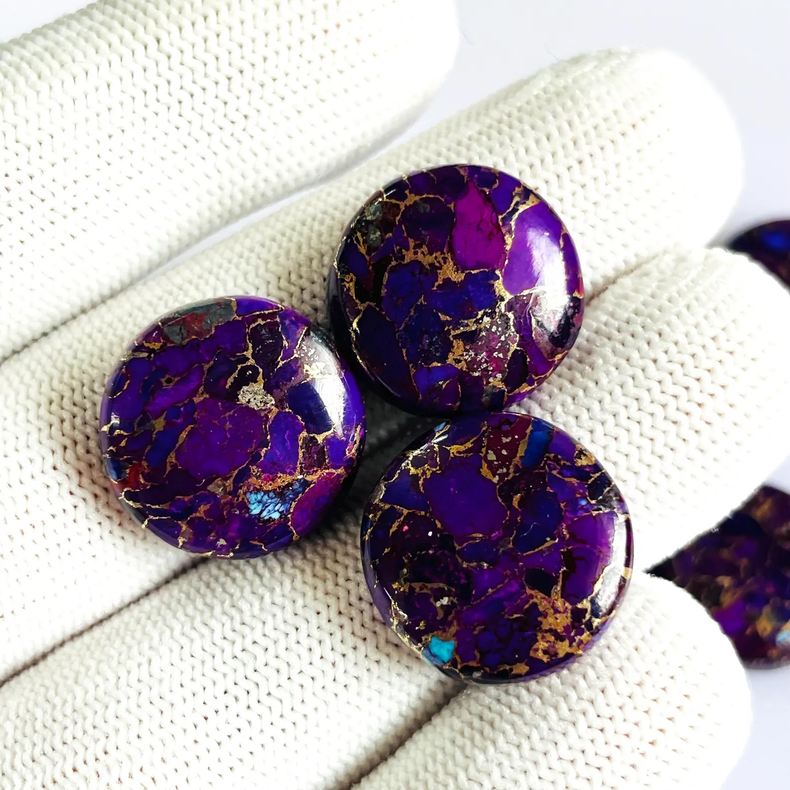 Mohave Copper Turquoise Cabochons: Round Mosaic Gemstone Pair, 17mm