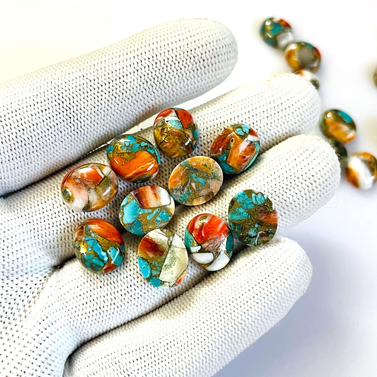 Copper Turquoise Oyster Jasper Cabochon Pair | Flat Back Gemstone 10x12mm