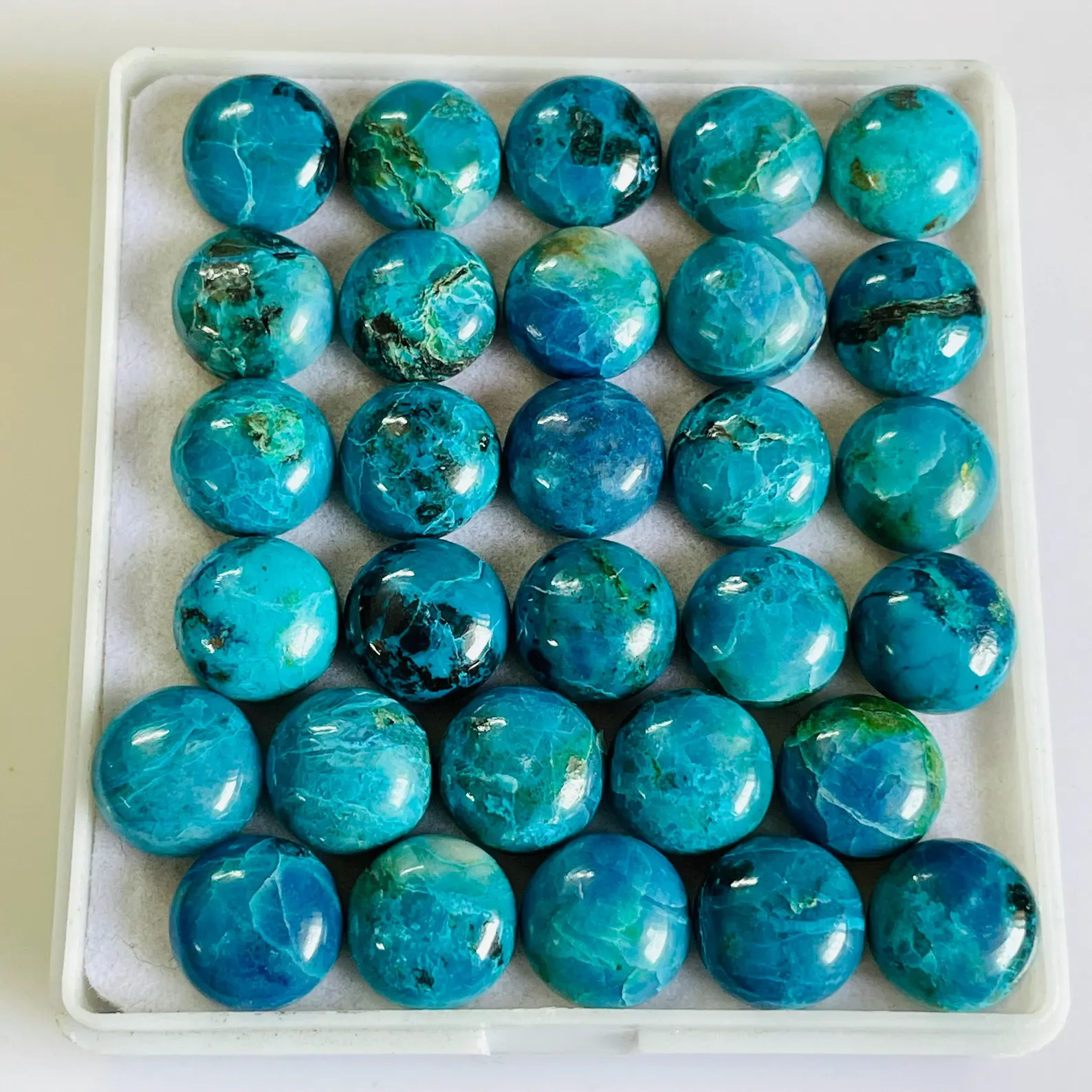 Natural Chrysocolla Gemstone Pair: Smooth Round Cabochons, 10mm