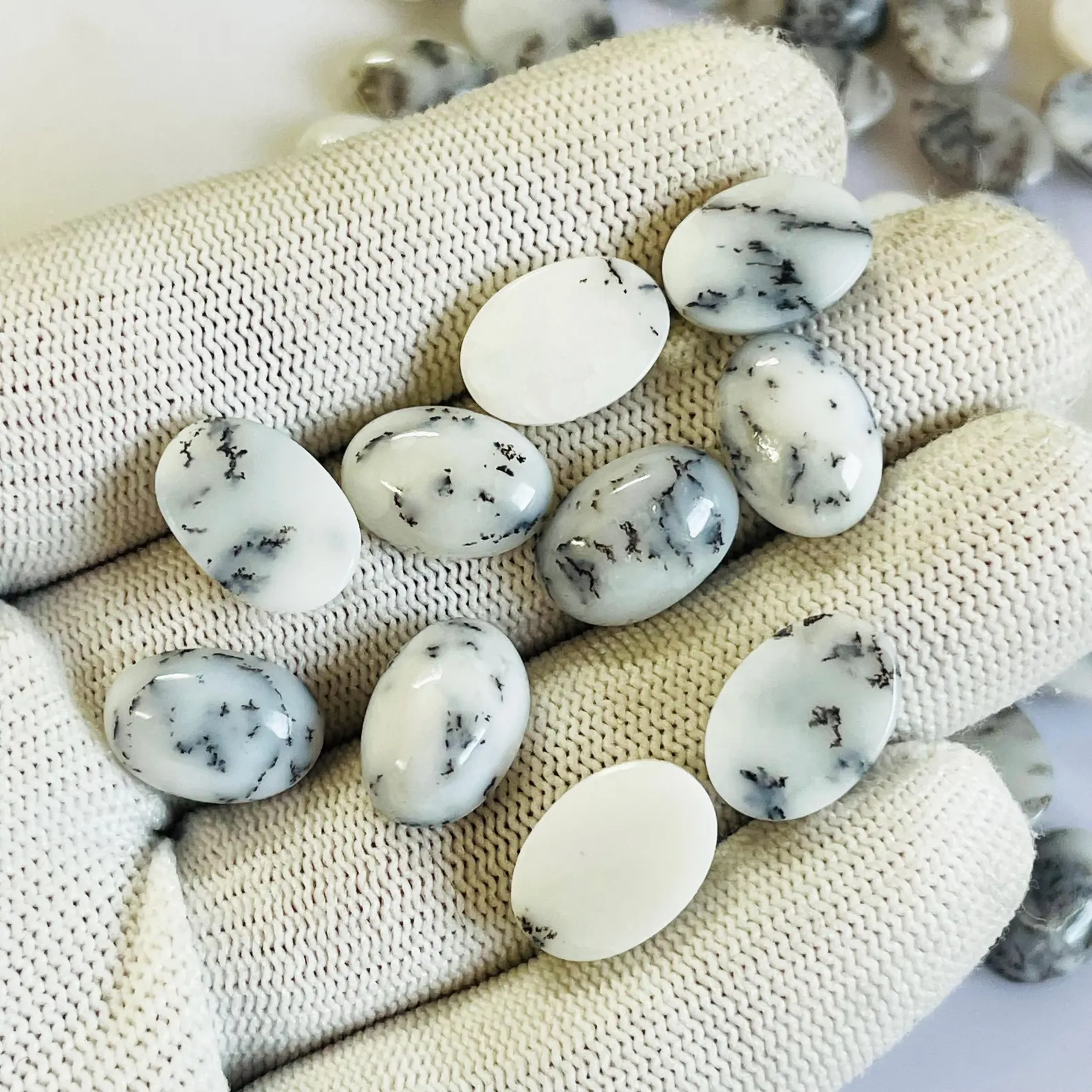 Dendrite Opal Cabochon Pair: Natural Gemstone for Earrings (10x14mm)