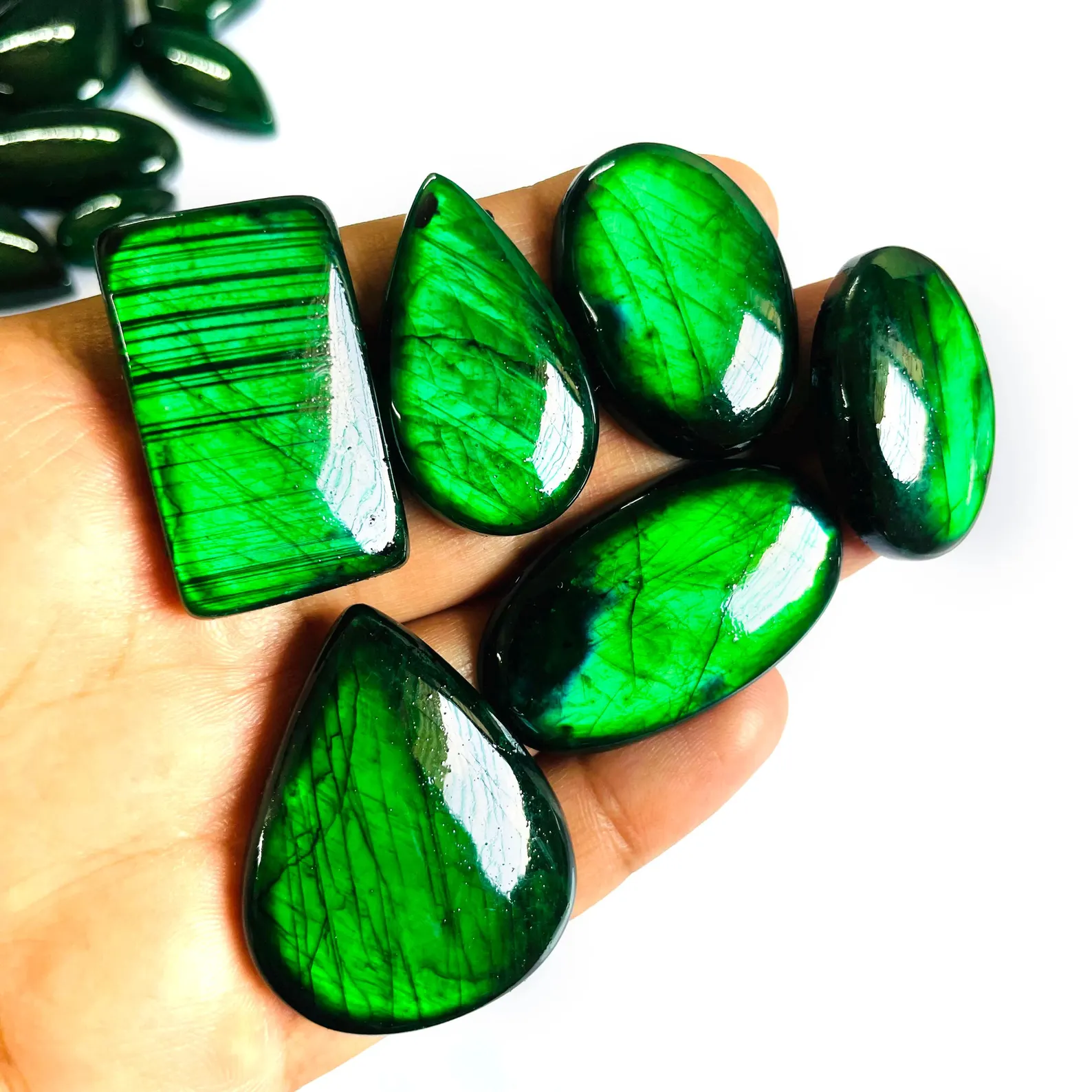 Green Labradorite gemstone cabochon for making jewelry
