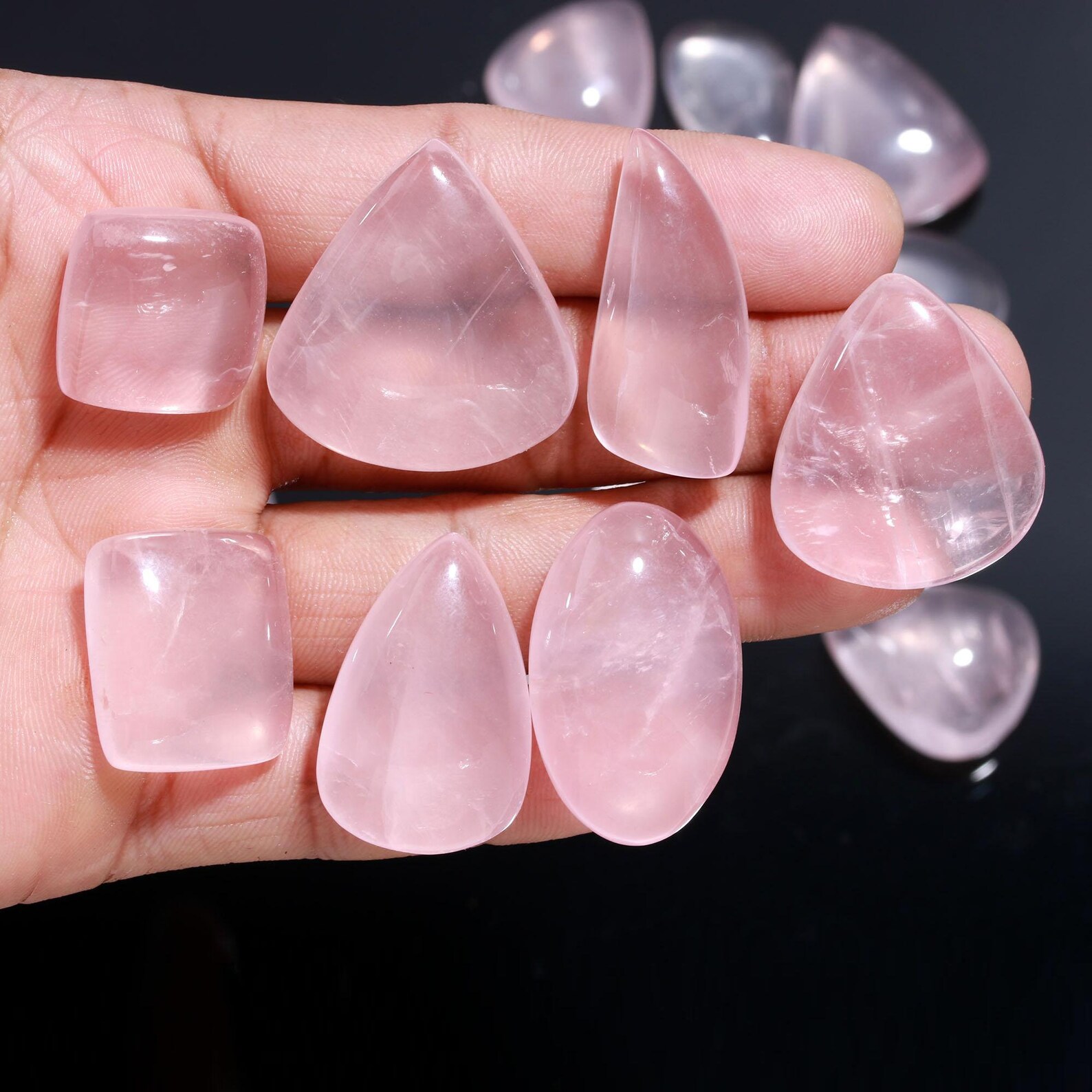 Natural Pink Rose Quartz Cabochon Lot: Antique Mix Shapes, Jewelry Making