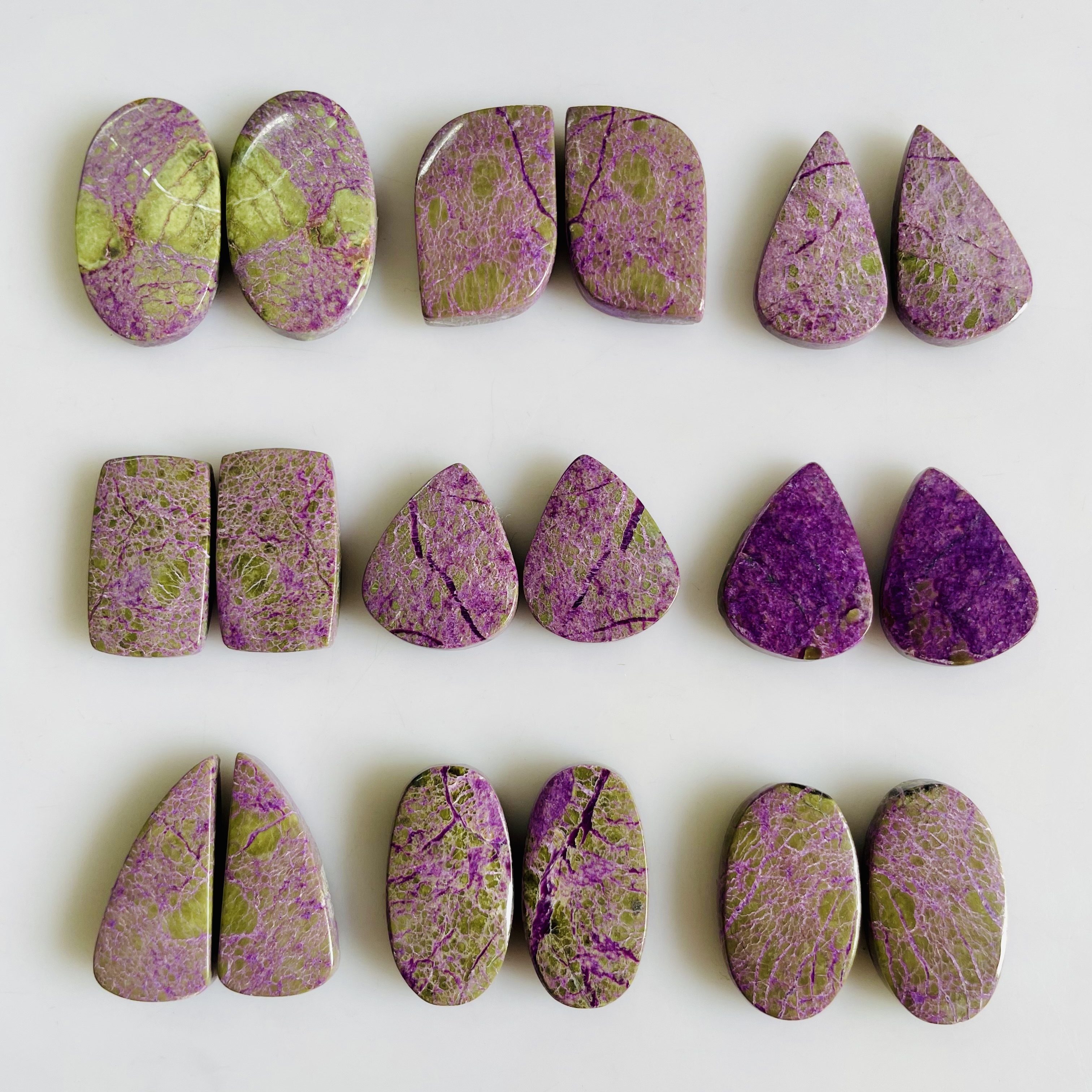 Stichtite Cabochon Pair | Purple Gemstone Matched Set for Earrings, Jewelry Making Supplies
