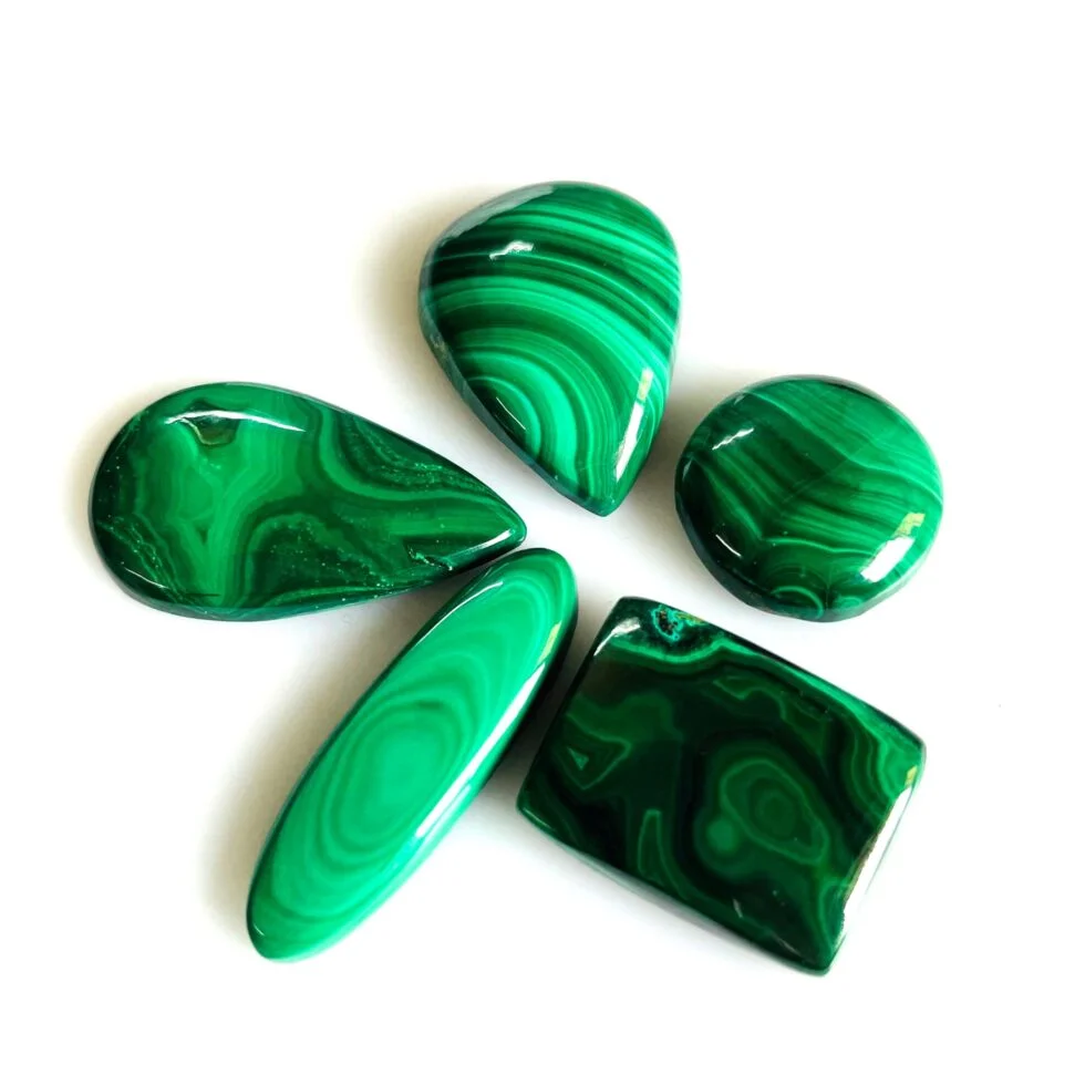 Natural Malachite Cabochon Lot, AAA Quality Flat Back Gemstones, Handmade Polished Malachite Stones for Jewelry Making