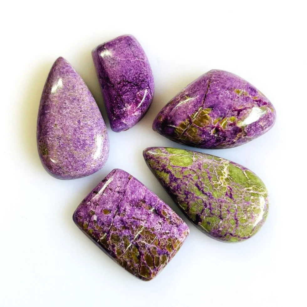 Pink Stichtite Gemstone Cabochons Wholesale Lot | Natural Polished Stones for Jewelry Making | Bulk Purple and Green Stichtite Cabs