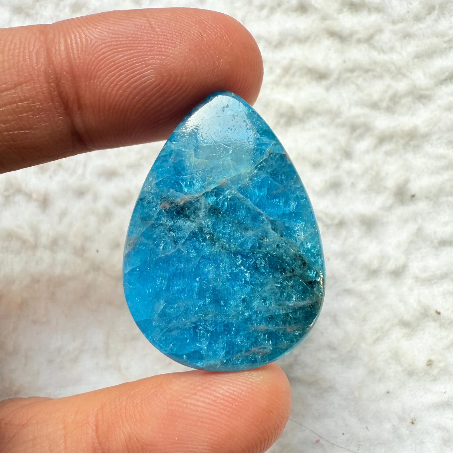 Natural Blue Apatite gemstone cabochon - Oval pear shape