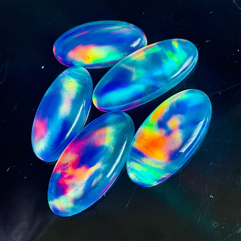 Aurora Opal Cabochon: Handmade Doublet Gemstone.