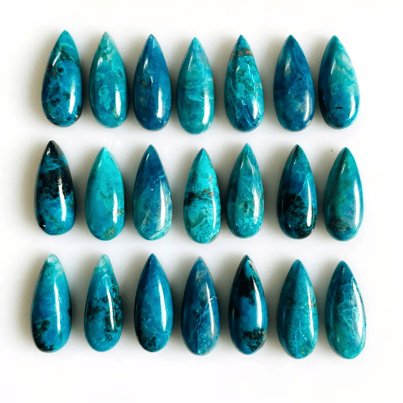 Natural Chrysocolla Pear Cabochon Pair