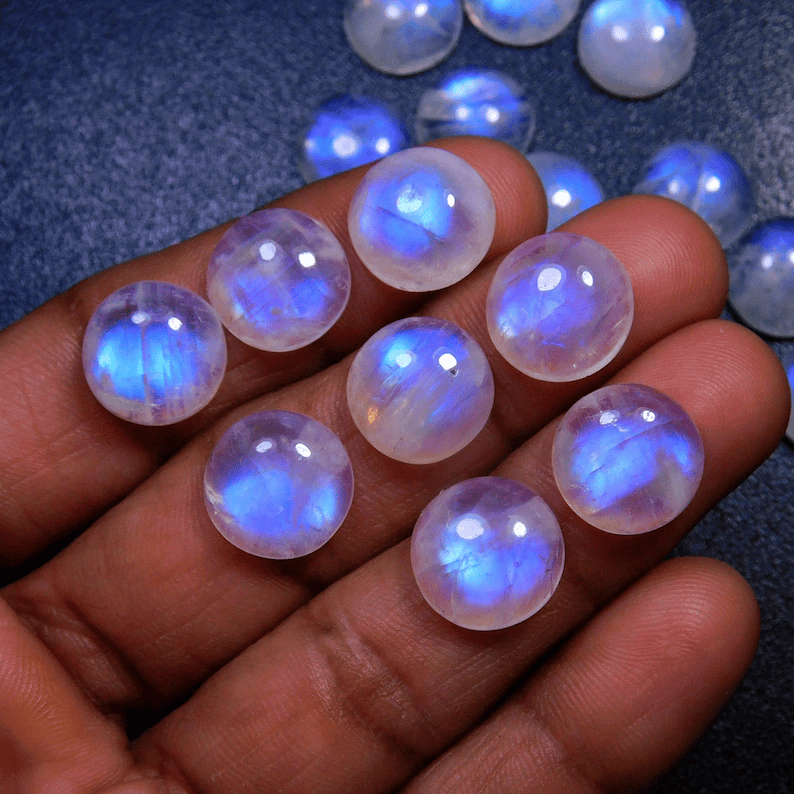 Rainbow Moonstone Cabochon: 12mm Round Gemstone for Jewelry Making
