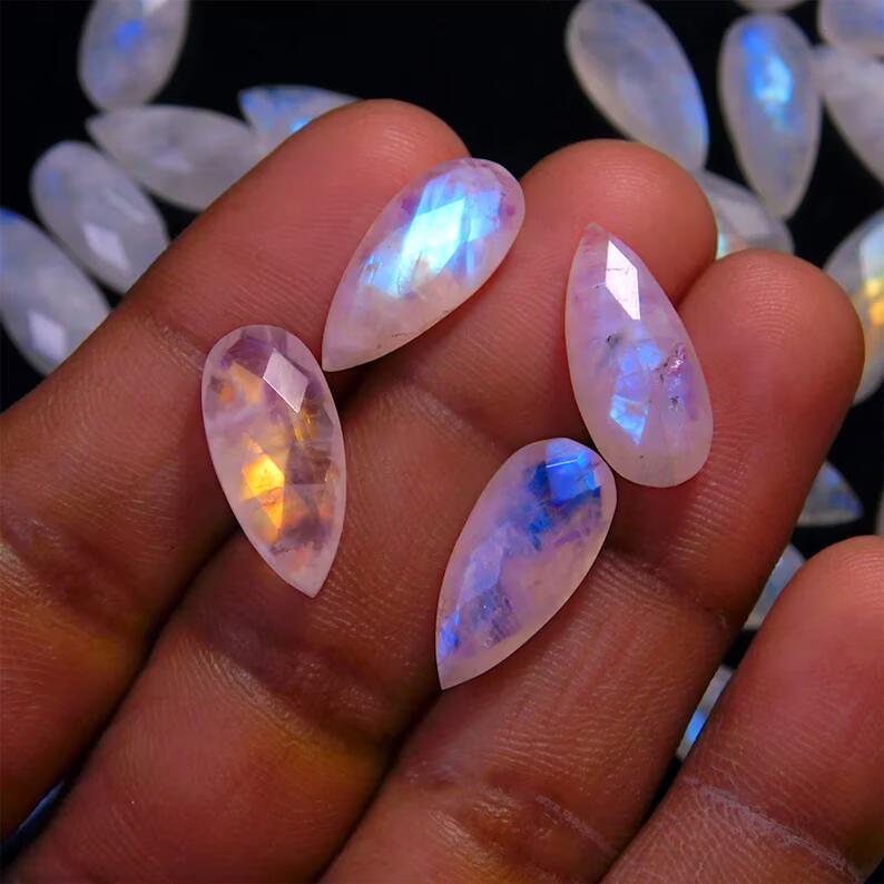Faceted Rainbow Moonstone Pear Briolette